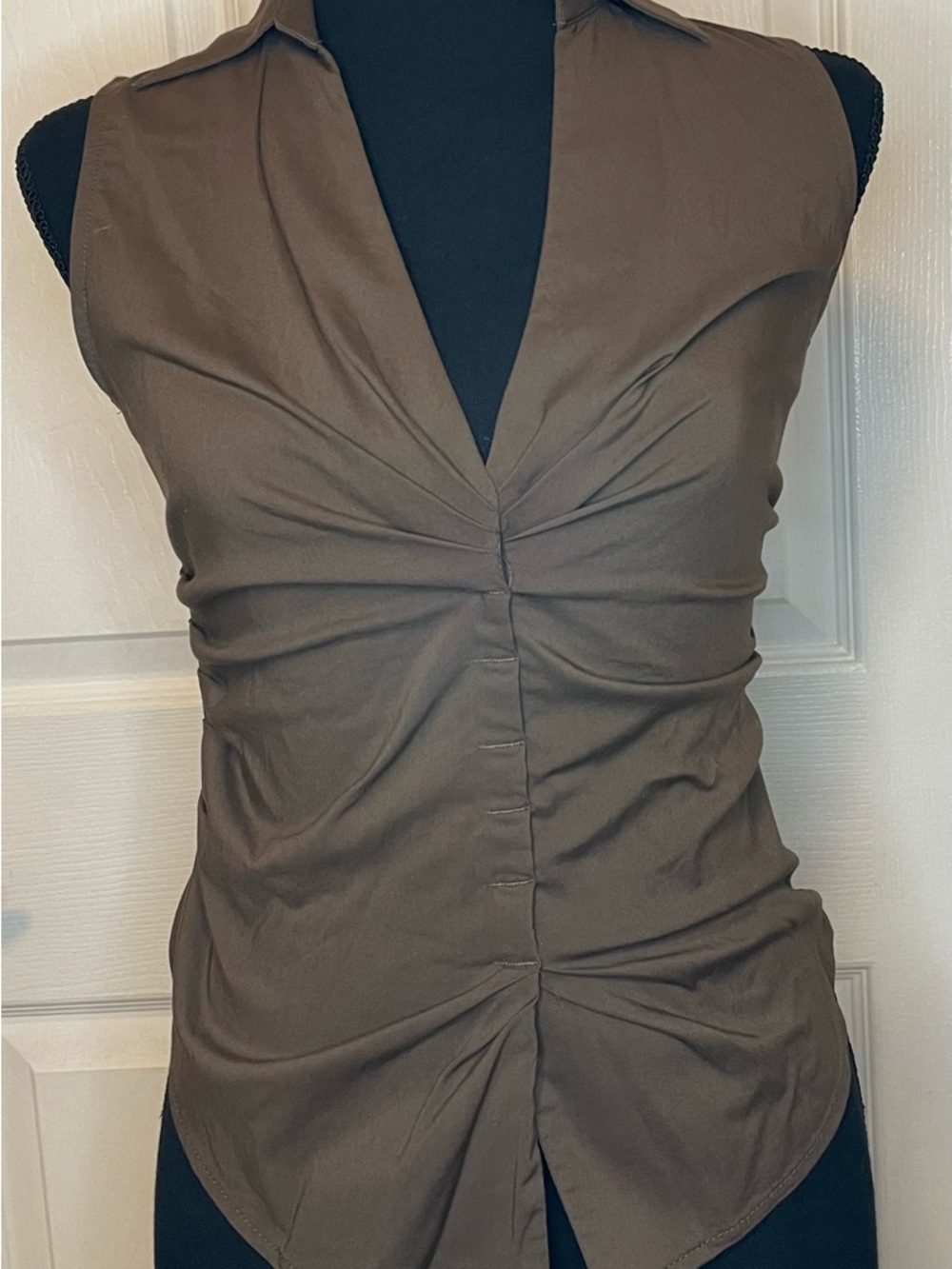 Express Brown Sleeveless V-Neck Ruched Front Sleeveless Blouse